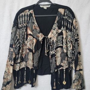 Vtg Globe Trotter Clothing of Bali Open Cardigan Women Rayon Boho Tribal‎ Aztec